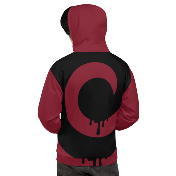 Black Drip on Burgundy Full Back Pullover Hoodie*